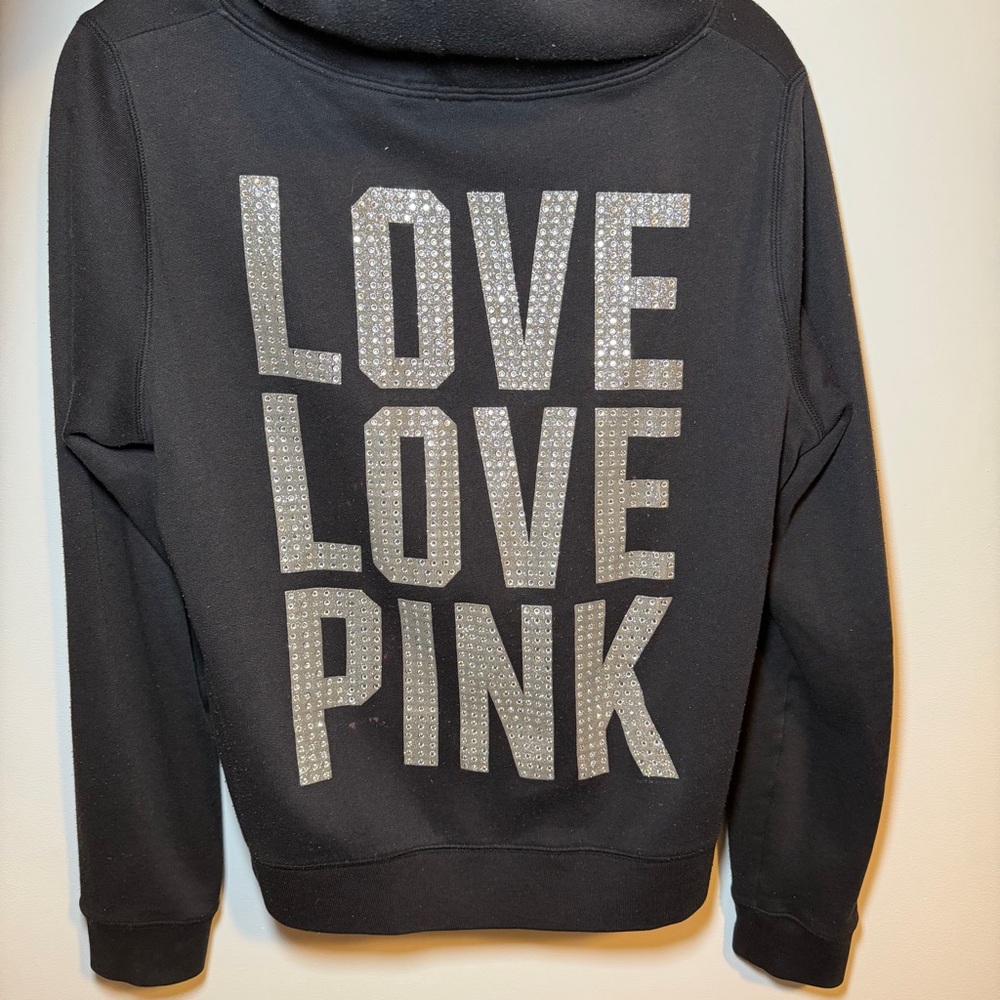 PINK Zip Up Rhinestone Sweatshirt Size Large - Picture 6 of 8